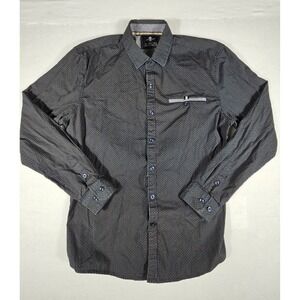 Craft Flow Mens Large Navy Blue Orange Geometric Print Cotton Button Down Shirt